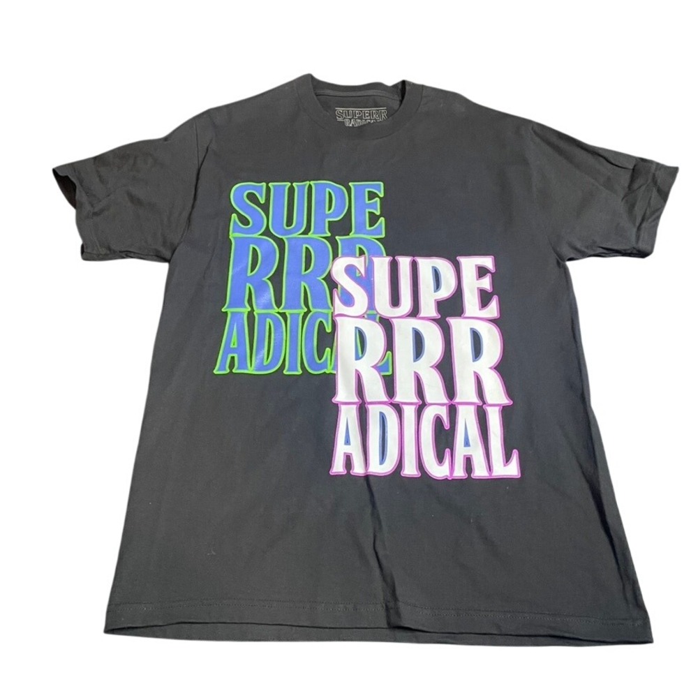 Super Radical Graphic T Shirt Black Men's Size Large Bold Neon Print Tee